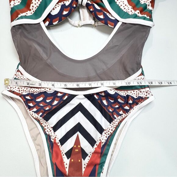 BFYNE One Piece Bathing Suit Long Sleeve Mesh Cut Out Medium EUC - Picture 10 of 11